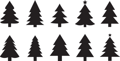 Fototapeta premium Black Christmas Trees Silhouettes on White Background
