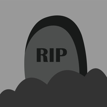 Graveyard stone memorial icon with rest in peace text, simple flat design isolated on white