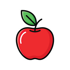 Fototapeta premium A stylized red apple with a green leaf icon illustration.