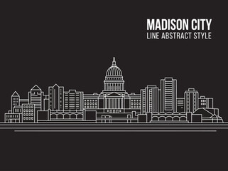 Fototapeta premium Madison Wisconsin City Skyline Illustration in Minimalist Line Abstract Style with State Capitol Building on Dark Background