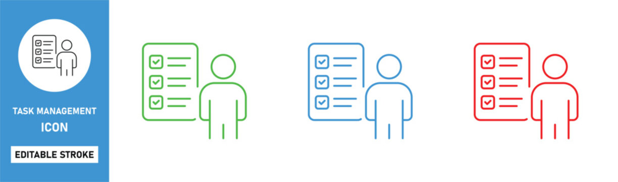 task management icon line style checklist productivity workflow editable stroke vector set
