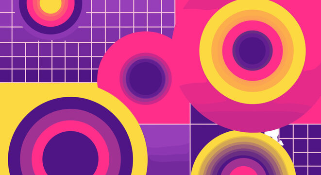 adobe Vibrant abstract background with colorful concentric circles and grid pattern flash