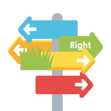 Decision Point: Colorful Arrow Signpost with Directions and Grass