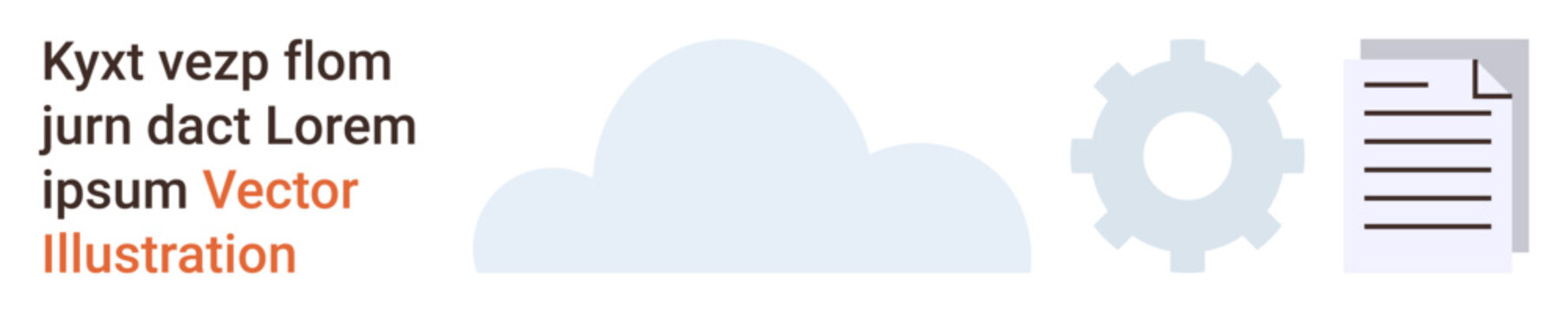 Cloud storage, data management, system configurations, file sharing, cloud computing, tech solutions. A cloud shape, gear icon and document graphic. Cloud storage and data management