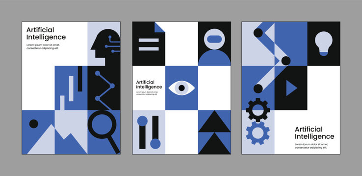 Minimal AI technology business poster template vector set. Abstract AI design set. AI Symbolic. Technology Background.