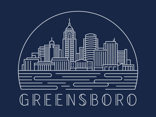 Fototapeta premium Greensboro North Carolina Skyline Minimalist Line Art Illustration on Dark Blue Background