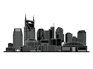 Fototapeta premium Nashville Tennessee Skyline Silhouette Vector Illustration - Music City Landmark Design