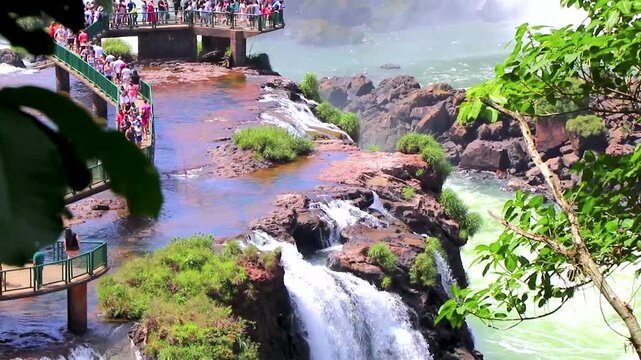 Foz do Iguacu Iguazu Falls waterfall waterfalls people Argentina Brazil.