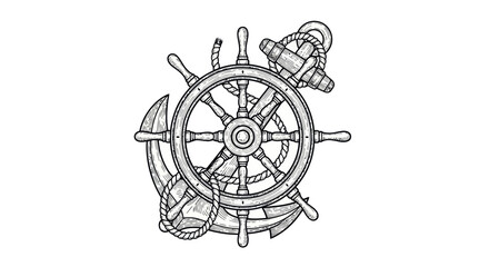 Obraz premium Detailed ship helm steering wheel.