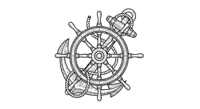 Detailed ship helm steering wheel.