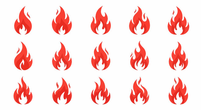 Flames burning fire icons set.