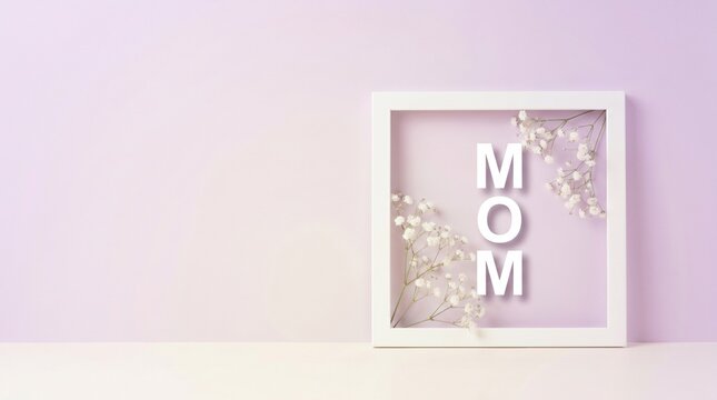Framed MOM: A tender display of affection, featuring a framed MOM with delicate floral arrangement against soft pastel background, is a heartfelt ode to the most cherished woman in our lives.