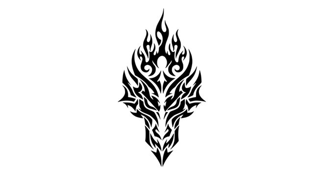 Tribal Flame Dragon Head Tattoo Design, Tribal Art, Black Silhouette