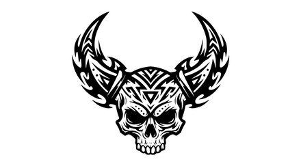 Fototapeta premium Tribal Skull with Horns Tattoo Design