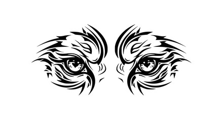 Tribal Tiger Eyes Tattoo Design - Fierce Animal Face Illustration © Slamet