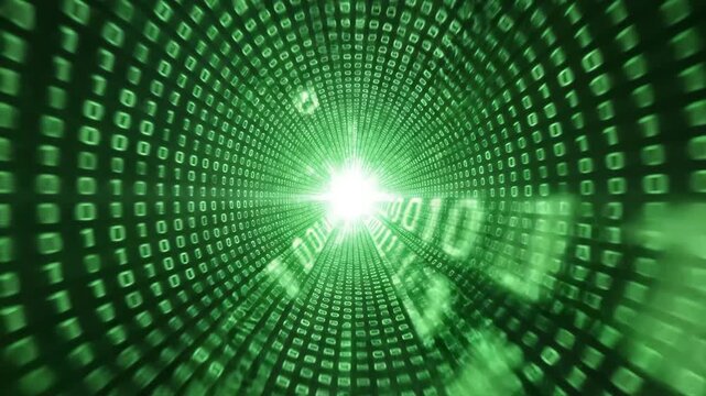 Digital tunnel with binary code emphasizing advanced technology and cybersecurity