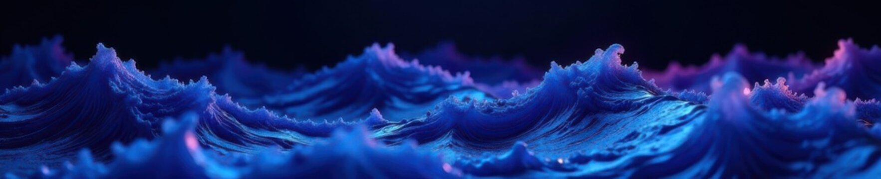 Deep indigo rolling waves against a pitch black backdrop , smooth, ripple, artistic