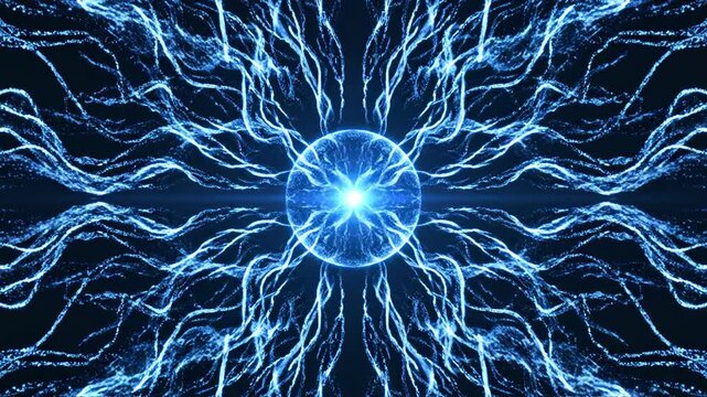 Abstract glowing blue celllike structure highlighting geometric patterns and contemporary art