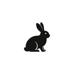Obraz premium Black Silhouette Rabbit Sitting Profile.