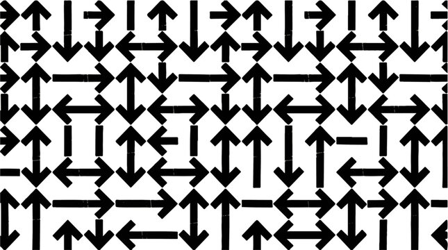 Abstract black and white directional arrows pattern creating a complex maze-like design