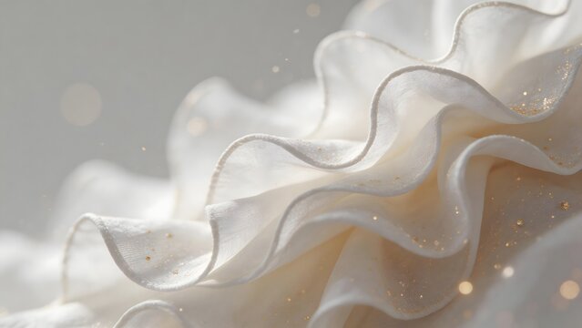 Closeup of white fabric with ruffles