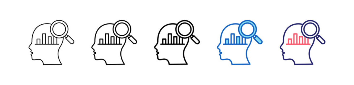 Exploratory Analysis Icon In 5 Different Styles Set Collection.   