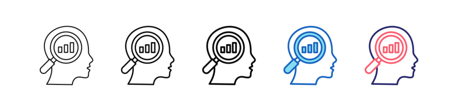 Exploratory Analysis Icon In 5 Different Styles Set Collection.   