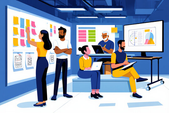 Cross-Functional Team Collaborating in Innovation Studio Vector Illustration