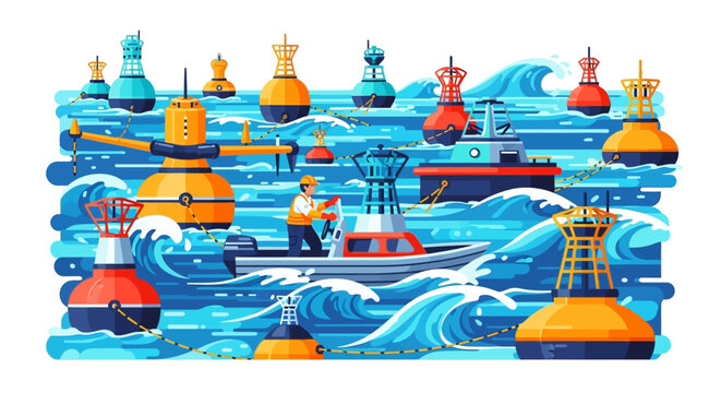 Nautical Buoys and Navigation Aids at Sea.