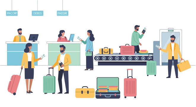 People at Airport Check-in and Baggage Claim Area.