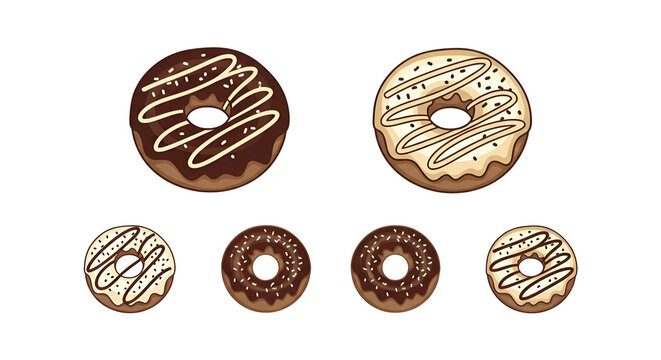 Collection of five decorated donuts two large and three small on a black background