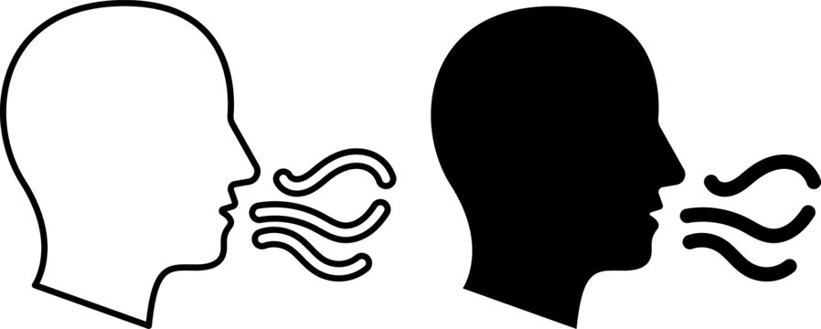 Human Breathing Icon Set Respiration Airflow Exhale Inhale Health Outline Glyph Vector Illustration