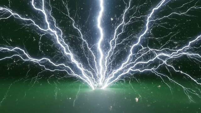 Lightning bolt striking ground ideal for travel vlogs and eco-friendly campaigns