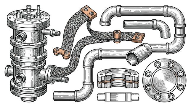 Industrial Plumbing Pipes and Fittings Assembly.