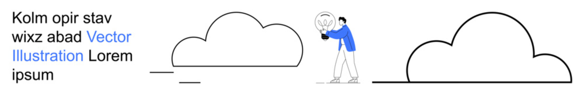 Creativity, innovation, cloud storage, brainstorming, idea generation, thought process. Person holding a lightbulb near abstract cloud shapes. Creativity and innovation