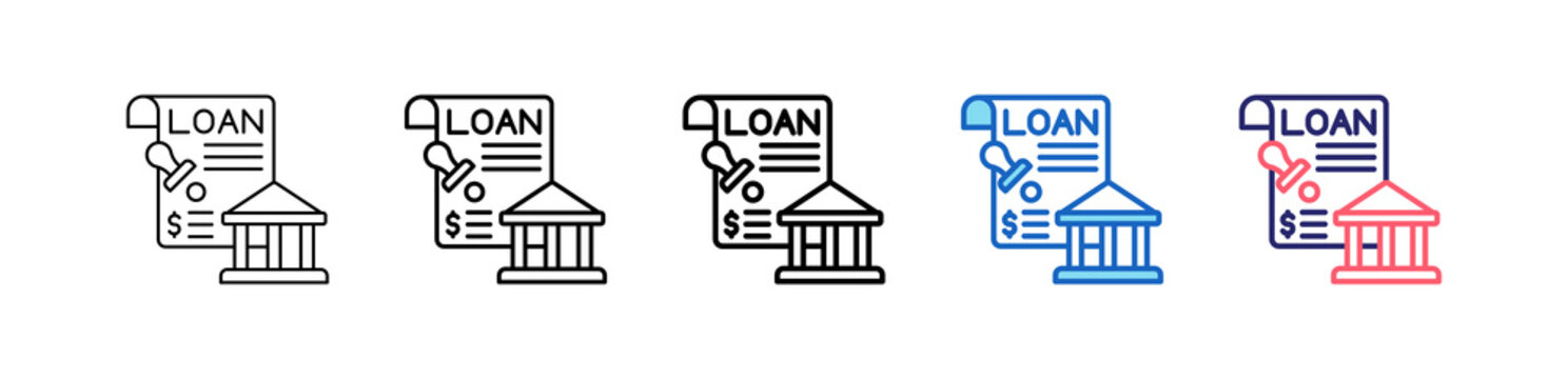 Bank Loan Icon In 5 Different Styles Set Collection.   