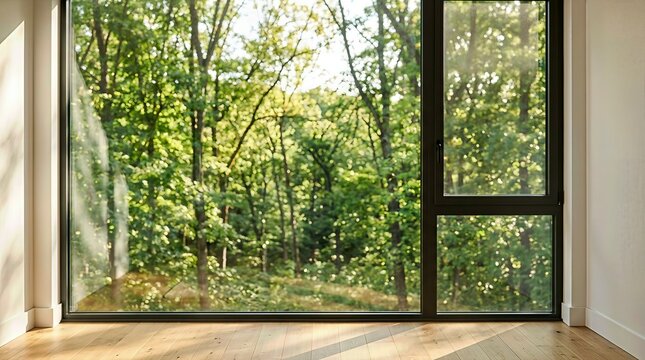 View of trees through a modern window