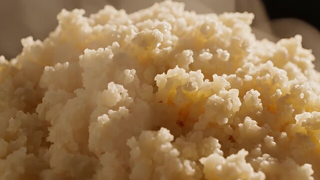 Close up of healthy probiotic kefir grains in a bowl.