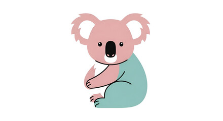 Fototapeta premium Cute cartoon koala with pink ears and teal body sitting in a playful pose illustration