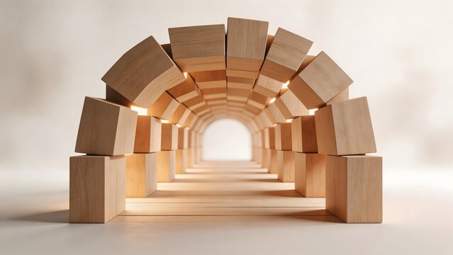 Wooden block arch tunnel structure