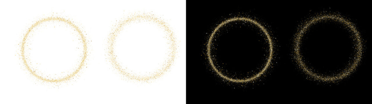PNG image of&nbsp;Two elegant golden circular frames made of shimmering luxury dust particles are presented as a graphic element on transparent background