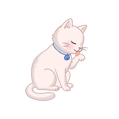 Fototapeta premium Cute Kitten Grooming Itself Licking Paw Illustration