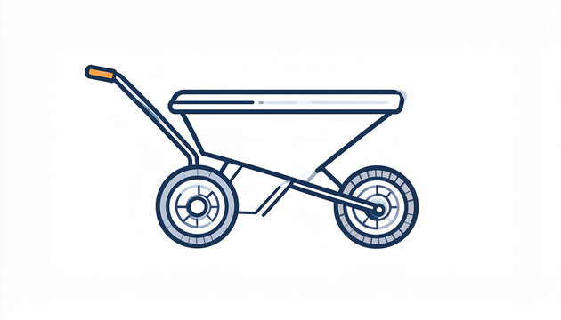 Two Wheeled Garden Cart with Orange Handle and Blue Rimmed Wheels 