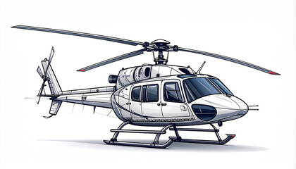 Fototapeta premium White cartoon helicopter with rotors and landing skids on white background aircraft