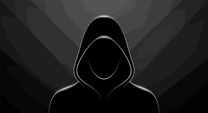 Anonymous hooded figure with a sinister smile symbolizing mystery danger and hidden threats in a dark abstract
