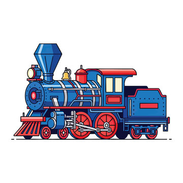 Vintage blue steam locomotive train illustration.