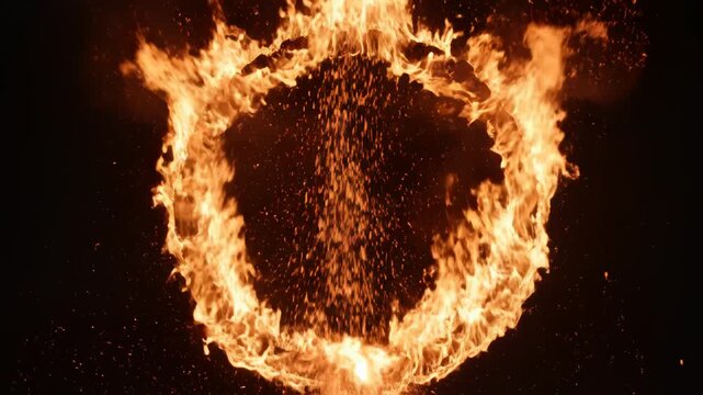 Circular ring of fire with sparks symbolizing conceptual art and dynamic energy