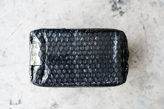 Close up of parcel with plastic packaging shockproof bubbles