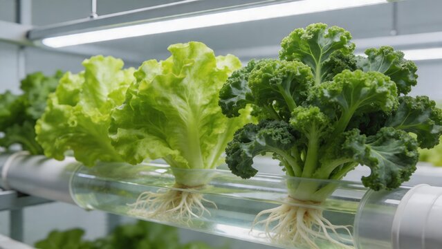 Hydroponic lettuce and kale plants