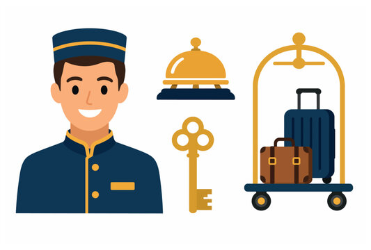 Smiling Hotel Porter with Luggage.